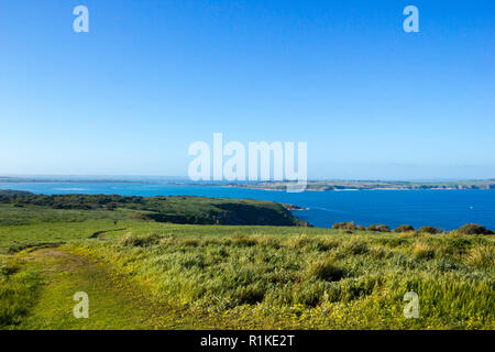 Blick auf San Remo von Philip Island Nature Park, Philip lsland, Victoria, Australien Stockfoto