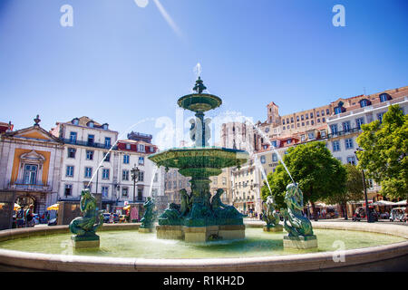 Fountain Square 'Dom Pedro IV', den Rossio-platz, Lissabon, Portugal Stockfoto