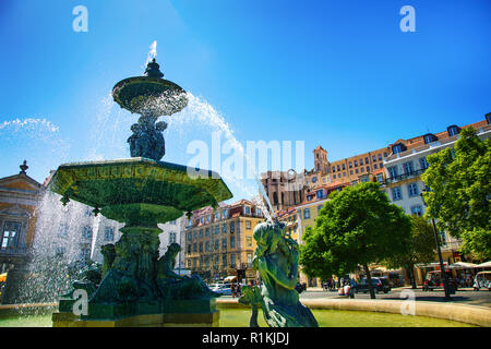 Fountain Square 'Dom Pedro IV', den Rossio-platz, Lissabon, Portugal Stockfoto