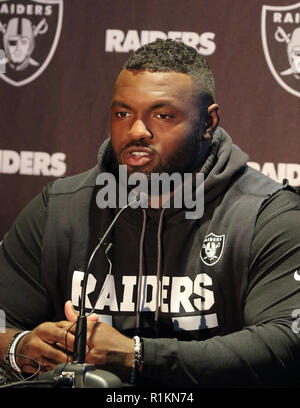 Oakland Raiders Pressekonferenz im Hilton London, Wembley, Großbritannien vor ihren NFL UK Internationale Reihe Spiel vs Seattle Seahawks, Wembley Stadion, London Mit: Maurice Hurst, Wo: London, Vereinigtes Königreich, wenn: 12 Okt 2018 Credit: WENN.com Stockfoto