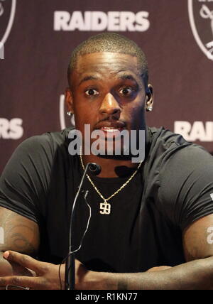 Oakland Raiders Pressekonferenz im Hilton London, Wembley, Großbritannien vor ihren NFL UK Internationale Reihe Spiel vs Seattle Seahawks, Wembley Stadion, London Mit: Tahir Whitehead Wo: London, Vereinigtes Königreich, wenn: 12 Okt 2018 Credit: WENN.com Stockfoto