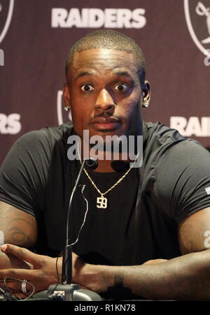 Oakland Raiders Pressekonferenz im Hilton London, Wembley, Großbritannien vor ihren NFL UK Internationale Reihe Spiel vs Seattle Seahawks, Wembley Stadion, London Mit: Tahir Whitehead Wo: London, Vereinigtes Königreich, wenn: 12 Okt 2018 Credit: WENN.com Stockfoto