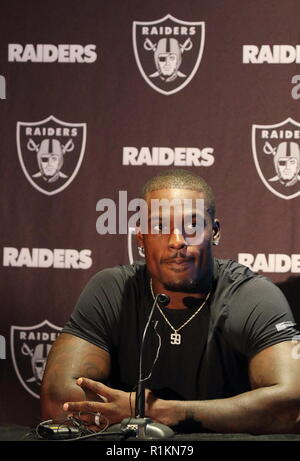 Oakland Raiders Pressekonferenz im Hilton London, Wembley, Großbritannien vor ihren NFL UK Internationale Reihe Spiel vs Seattle Seahawks, Wembley Stadion, London Mit: Tahir Whitehead Wo: London, Vereinigtes Königreich, wenn: 12 Okt 2018 Credit: WENN.com Stockfoto