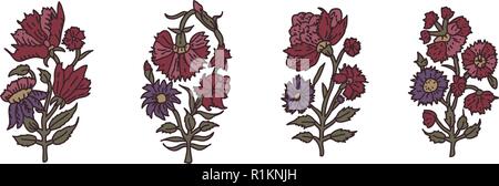 Satz von 4 Holz Block drucken floralen Elementen. Traditionelle orientalische ethnische Motive von Indien, carnation Blüten. Für ihr Design. Stock Vektor
