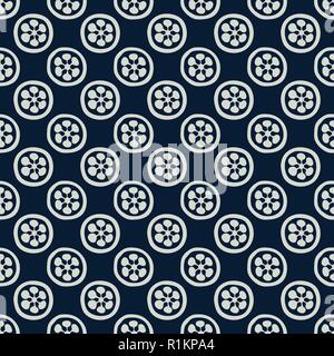 Indigo dye Nahtlose florale Muster, traditionelle orientalische geometrischen Motiv mit Blüten. Auf marine blau hintergrund Ecru. Textile Design. Stock Vektor
