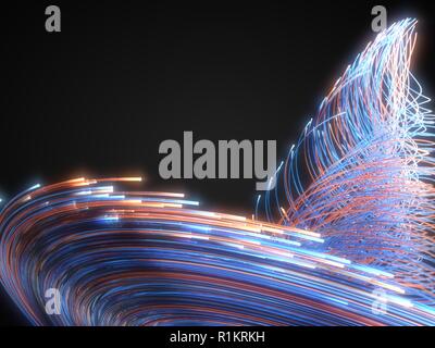 Glühende LWL-Streichern. Geeignet für Technologie, Internet und computer Themen. 3D-Darstellung Stockfoto