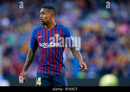 BARCELONA, SPANIEN - 11 NOVEMBER: Malcom Filipe Silva de Oliveira des FC Barcelona sieht während der Liga Match zwischen dem FC Barcelona und Real Betis Balompie im Camp Nou am 11. November 2018 in Barcelona, Spanien. (Foto von David Aliaga/MB Medien) Stockfoto