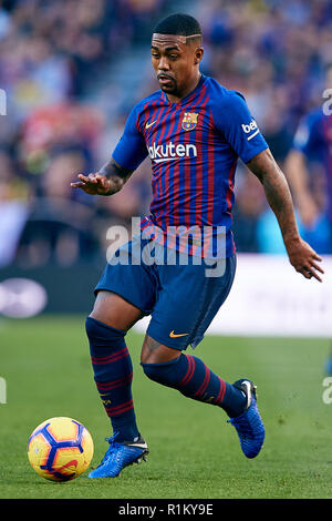 BARCELONA, SPANIEN - 11 NOVEMBER: Malcom Filipe Silva de Oliveira des FC Barcelona in Aktion während der Liga Match zwischen dem FC Barcelona und Real Betis Balompie im Camp Nou am 11. November 2018 in Barcelona, Spanien. (Foto von David Aliaga/MB Medien) Stockfoto