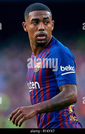 BARCELONA, SPANIEN - 11 NOVEMBER: Malcom Filipe Silva de Oliveira des FC Barcelona sieht während der Liga Match zwischen dem FC Barcelona und Real Betis Balompie im Camp Nou am 11. November 2018 in Barcelona, Spanien. (Foto von David Aliaga/MB Medien) Stockfoto