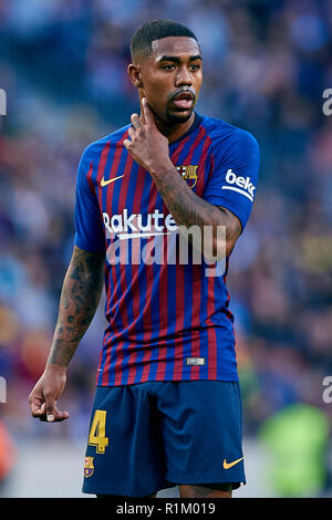 BARCELONA, SPANIEN - 11 NOVEMBER: Malcom Filipe Silva de Oliveira des FC Barcelona sieht während der Liga Match zwischen dem FC Barcelona und Real Betis Balompie im Camp Nou am 11. November 2018 in Barcelona, Spanien. (Foto von David Aliaga/MB Medien) Stockfoto