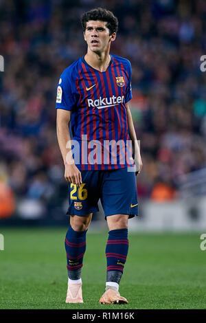 BARCELONA, SPANIEN - 11 NOVEMBER: Carles Alena des FC Barcelona sieht während der Liga Match zwischen dem FC Barcelona und Real Betis Balompie im Camp Nou am 11. November 2018 in Barcelona, Spanien. (Foto von David Aliaga/MB Medien) Stockfoto
