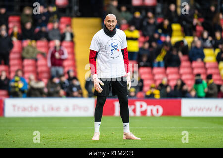 WATFORD, England - 27. Oktober: Heurelho Gomes von FC Watford während der Premier League Spiel zwischen FC Watford und Huddersfield Town an der Vicarage Road am 27. Oktober 2018 in Watford, Vereinigtes Königreich. (MB) Stockfoto