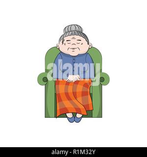 Großmutter sitzt schlafend auf einem Stuhl. Vector Farbe Abbildung: Stock Vektor