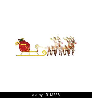 Santa's Schlitten mit Geschenken und Hirsche. Vector Farbe Abbildung: Stock Vektor