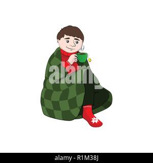 Junge (Mann) in einem plaid Getränke Tee. Vector Farbe Abbildung: Stock Vektor