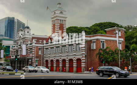 Die alte zentrale Feuerwache in der Hill Street in der Nähe von Fort Canning Park, Singapur Stockfoto