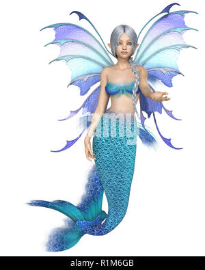 Hell Blau Fantasy Mermaid Fairy, Winkte Stockfoto