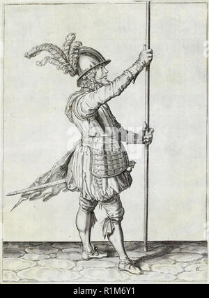 Pikeman, Illustration aus „The Handling of Arms, Arquebuses, Muskets and Pikes“, 1608 (Stich) von Jacob de Gheyn. Amsterdam, 1608 Stockfoto