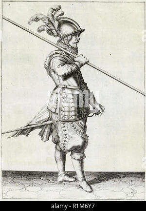 Pikeman, Illustration aus „The Handling of Arms, Arquebuses, Muskets and Pikes“, 1608 (Stich) von Jacob de Gheyn. Amsterdam, 1608 Stockfoto