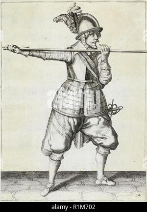 Pikeman, Illustration aus „The Handling of Arms, Arquebuses, Muskets and Pikes“, 1608 (Stich) von Jacob de Gheyn. Amsterdam, 1608 Stockfoto