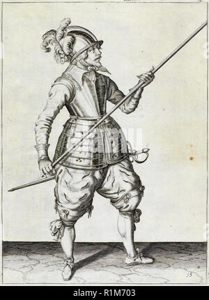 Pikeman, Illustration aus „The Handling of Arms, Arquebuses, Muskets and Pikes“, 1608 (Stich) von Jacob de Gheyn. Amsterdam, 1608 Stockfoto