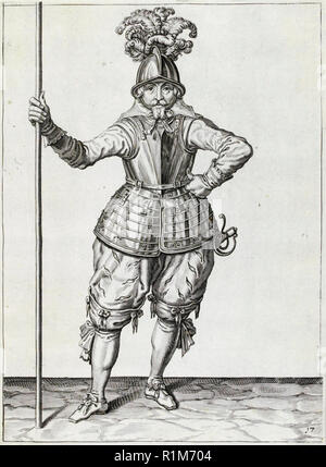 Pikeman, Illustration aus „The Handling of Arms, Arquebuses, Muskets and Pikes“, 1608 (Stich) von Jacob de Gheyn. Amsterdam, 1608 Stockfoto