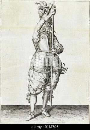 Pikeman, Illustration aus „The Handling of Arms, Arquebuses, Muskets and Pikes“, 1608 (Stich) von Jacob de Gheyn. Amsterdam, 1608 Stockfoto