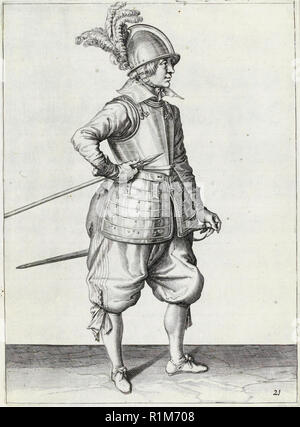 Pikeman, Illustration aus „The Handling of Arms, Arquebuses, Muskets and Pikes“, 1608 (Stich) von Jacob de Gheyn. Amsterdam, 1608 Stockfoto