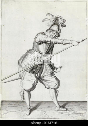 Pikeman, Illustration aus „The Handling of Arms, Arquebuses, Muskets and Pikes“, 1608 (Stich) von Jacob de Gheyn. Amsterdam, 1608 Stockfoto