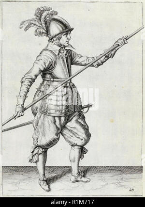 Pikeman, Illustration aus „The Handling of Arms, Arquebuses, Muskets and Pikes“, 1608 (Stich) von Jacob de Gheyn. Amsterdam, 1608 Stockfoto