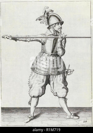 Pikeman, Illustration aus „The Handling of Arms, Arquebuses, Muskets and Pikes“, 1608 (Stich) von Jacob de Gheyn. Amsterdam, 1608 Stockfoto