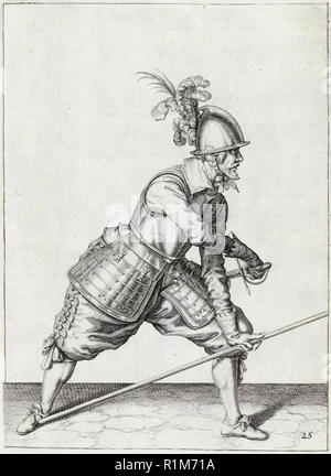 Pikeman, Illustration aus „The Handling of Arms, Arquebuses, Muskets and Pikes“, 1608 (Stich) von Jacob de Gheyn. Amsterdam, 1608 Stockfoto