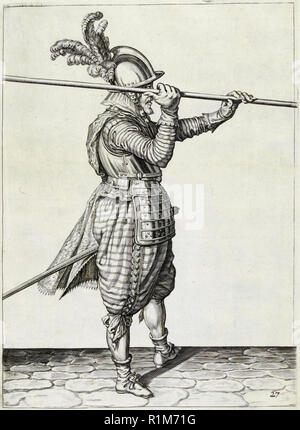 Pikeman, Illustration aus „The Handling of Arms, Arquebuses, Muskets and Pikes“, 1608 (Stich) von Jacob de Gheyn. Amsterdam, 1608 Stockfoto