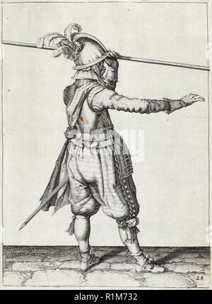Pikeman, Illustration aus „The Handling of Arms, Arquebuses, Muskets and Pikes“, 1608 (Stich) von Jacob de Gheyn. Amsterdam, 1608 Stockfoto