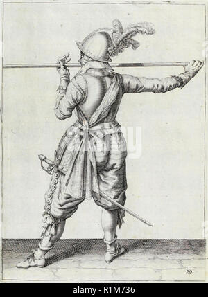 Pikeman, Illustration aus „The Handling of Arms, Arquebuses, Muskets and Pikes“, 1608 (Stich) von Jacob de Gheyn. Amsterdam, 1608 Stockfoto