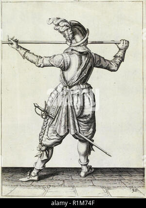 Pikeman, Illustration aus „The Handling of Arms, Arquebuses, Muskets and Pikes“, 1608 (Stich) von Jacob de Gheyn. Amsterdam, 1608 Stockfoto