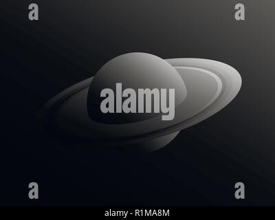 Saturn Planet im Retro-Stil mit Schattierungen von Grau. Schwarze und weiße Landschaft. Vector Illustration Stock Vektor
