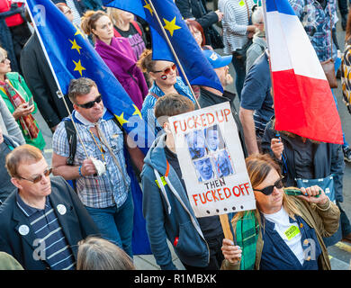 Abstimmung der März, rund 700000 Menschen marschierten durch London fordern einen Völker Abstimmung über Brexit. Samstag, den 20. Oktober 2018 Stockfoto