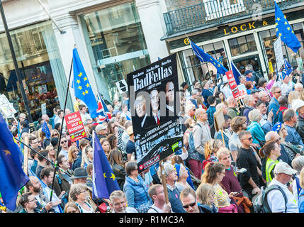 Abstimmung der März, rund 700000 Menschen marschierten durch London fordern einen Völker Abstimmung über Brexit. Samstag, den 20. Oktober 2018 Stockfoto