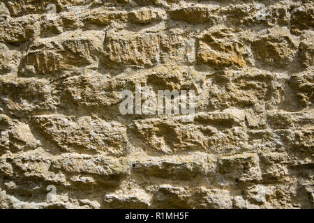 Alte Flechten bedeckt Kalkstein Wand Hintergrund Textur Stockfoto