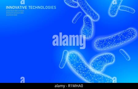 Bakterien 3D-Low Poly render Probiotika. Gesunde normale Verdauung Flora der menschliche Darm Joghurt Produktion. Die moderne Wissenschaft Technik Medizin aller Stock Vektor