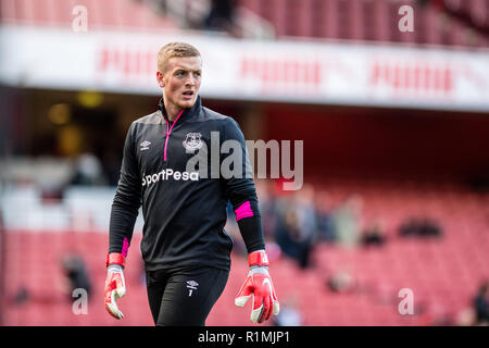 LONDON, ENGLAND - 23. SEPTEMBER: Jordanien Pickford von Everton in der Premier League Spiel zwischen Arsenal FC und FC Everton im Emirates Stadium am 23. September 2018 in London, Vereinigtes Königreich. (MB) Stockfoto