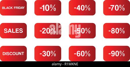 Tasten, schwarz Freitag, Icons, etc. auf weißem Hintergrund Stock Vektor