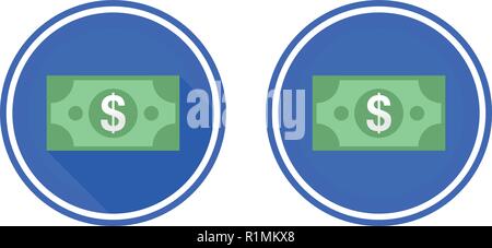 Banknote Dollar runde, flache Symbol, verwenden Sie Farben Blau, Grün und Weiß Stock Vektor