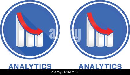 Runde, flache Analytics Symbol, Grafik mit unterschiedlichen Spalten, positive Business graph Breite rote Pfeil Vector Illustration. Zwei Versionen der Symbole Stock Vektor
