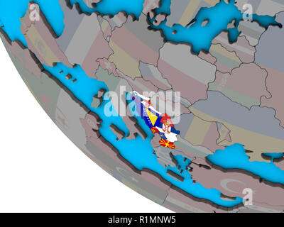 Das ehemalige Jugoslawien mit integrierten nationalen Flaggen auf einfache 3D-Globus. 3D-Darstellung. Stockfoto