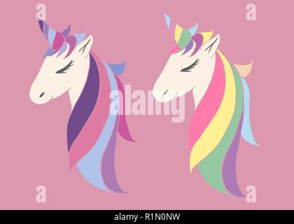 Vektor Einhorn wunderschöne für Mädchen. Urlaub für einen Geburtstag. Leiter ein Einhorn mit einem Horn Mähne zum Färben Stock Vektor