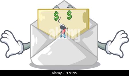 Geld Auge Umschlag geöffnet auf Form weiß Maskottchen Stock Vektor