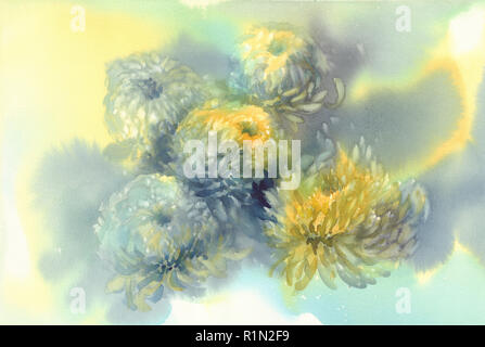 Chrysantheme Blumen Aquarell Hintergrund. Abstrakte Salz Marmor Hintergrund. Stockfoto