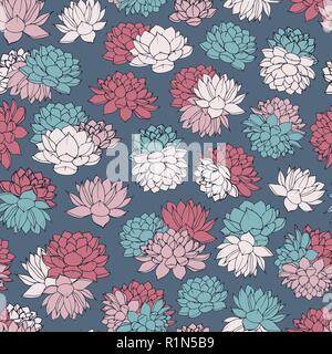 Bunte Hand gezeichnet Vektor Lilien nahtlose Muster in Pink, Rot und Blau Pastellfarben auf marine Hintergrund. Vintage Floral Design. Stock Vektor